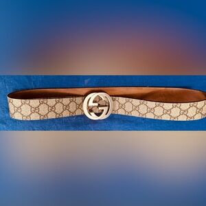 Gucci Cream and Brown GG Monogram belt
